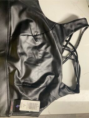 torrid Black Faux Leather Sports Bra with Strappy Back